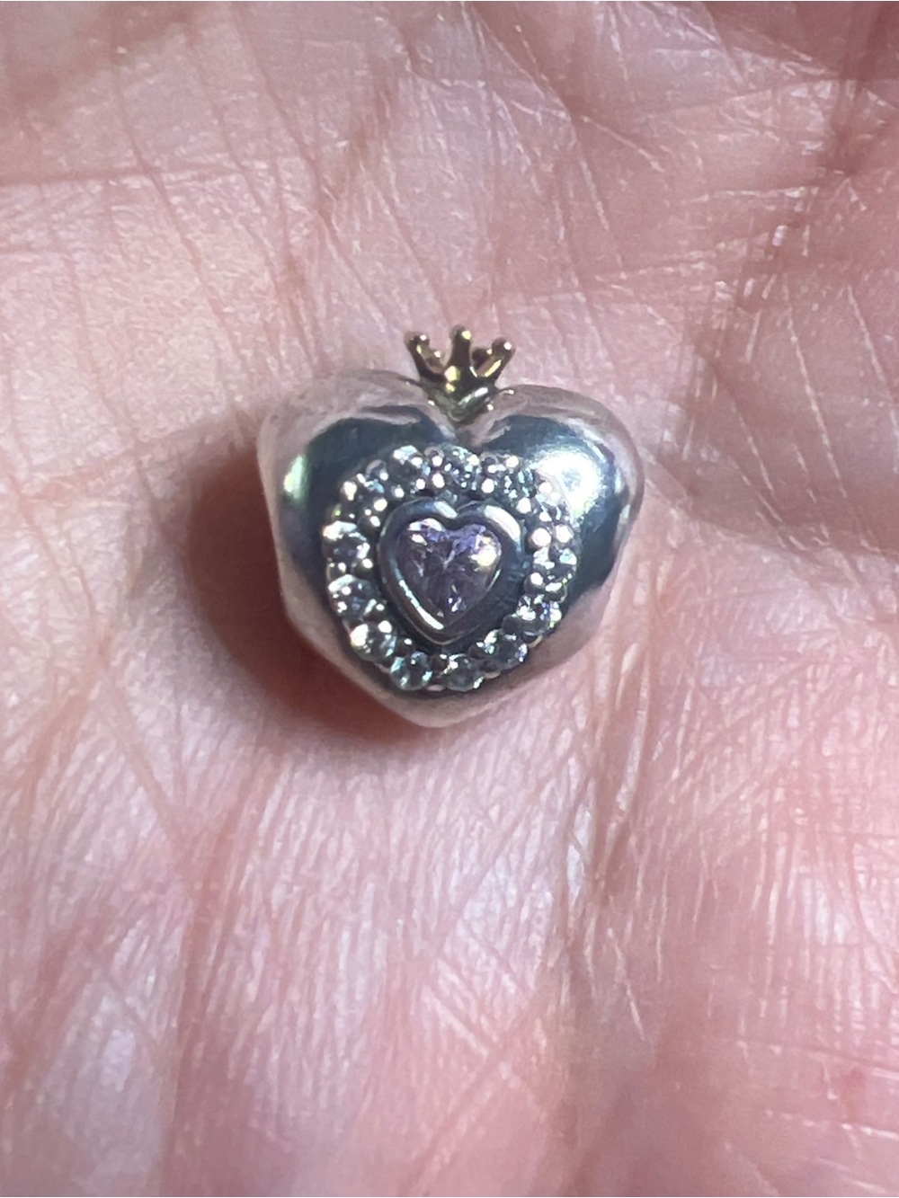 Authentic Pandora Silver/14K Gold With Pink Princess Heart charm